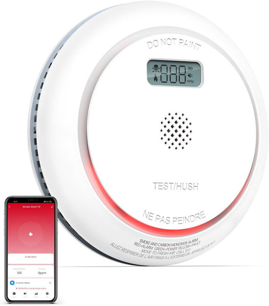 Picture of SITERWELL 2.4G Smart Smoke Detector Carbon Monoxide Detector Combo with LCD Display, 2 in 1 WiFi Fire and CO Alarm Detector, Replaceable Battery, Conforms to UL 217 & UL 2034 Standards, 1 Pack